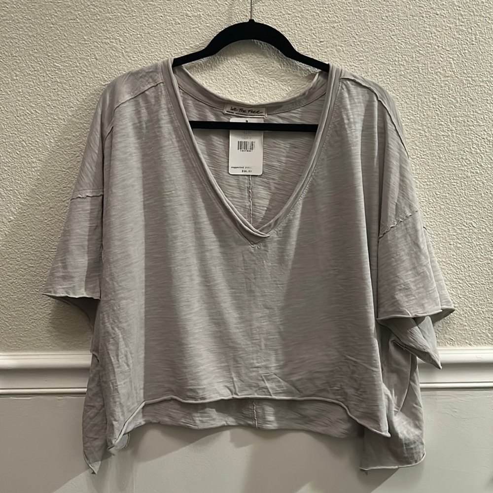 Free People White Oversized Short-sleeved V-Neck